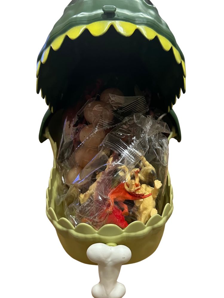 Green Dinosaur Head Toy Container With Plastic Toy Dinosaurs image 2
